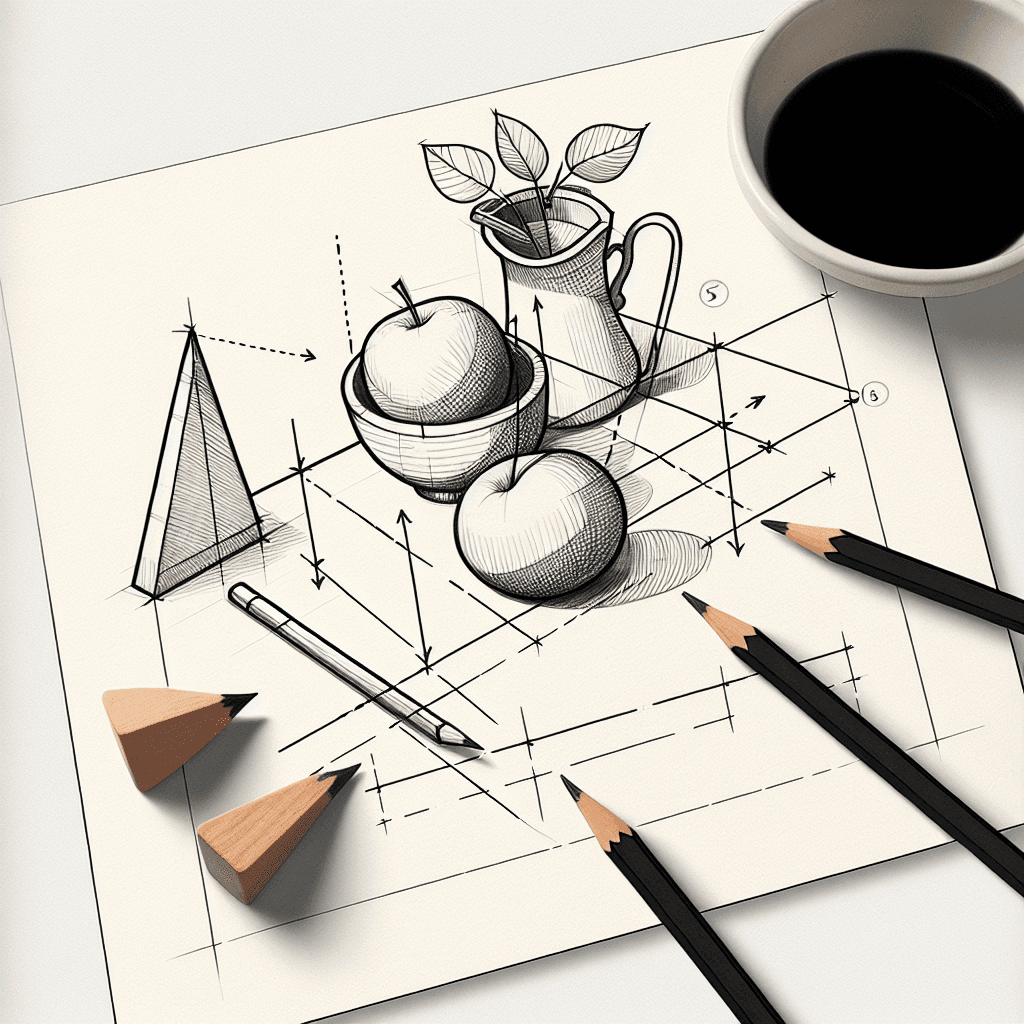 Reference pencil sketch demonstrating how to draw a simple still life