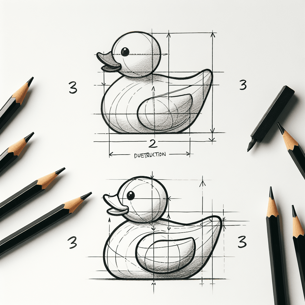 Reference pencil sketch demonstrating how to draw a rubber duck