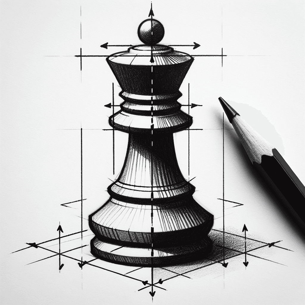 Reference pencil sketch demonstrating how to draw a chess piece