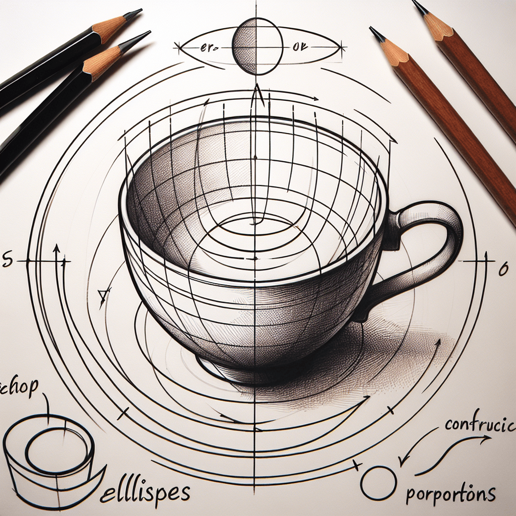 Reference pencil sketch demonstrating how to draw a teacup