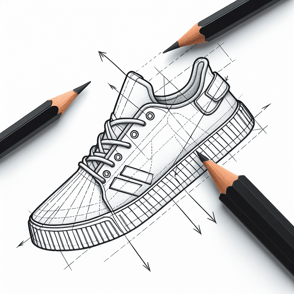 Reference pencil sketch demonstrating how to draw a sneaker