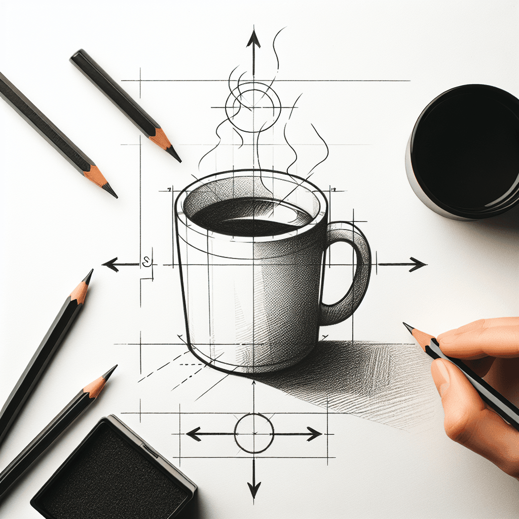 Reference pencil sketch demonstrating how to draw a coffee mug