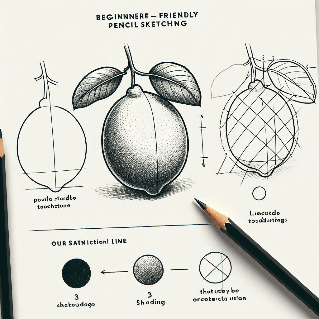 Reference pencil sketch demonstrating how to draw a lemon
