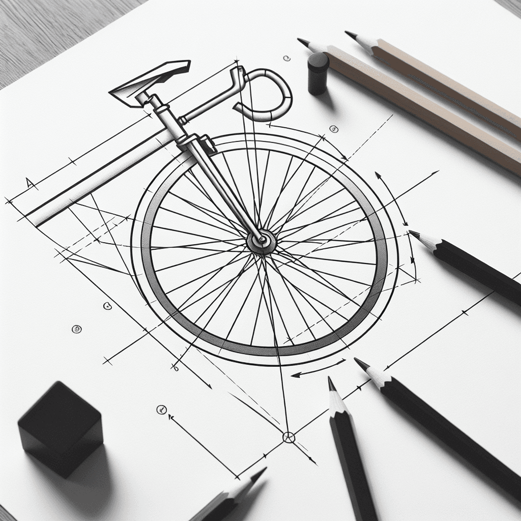 Reference pencil sketch demonstrating how to draw a bicycle wheel