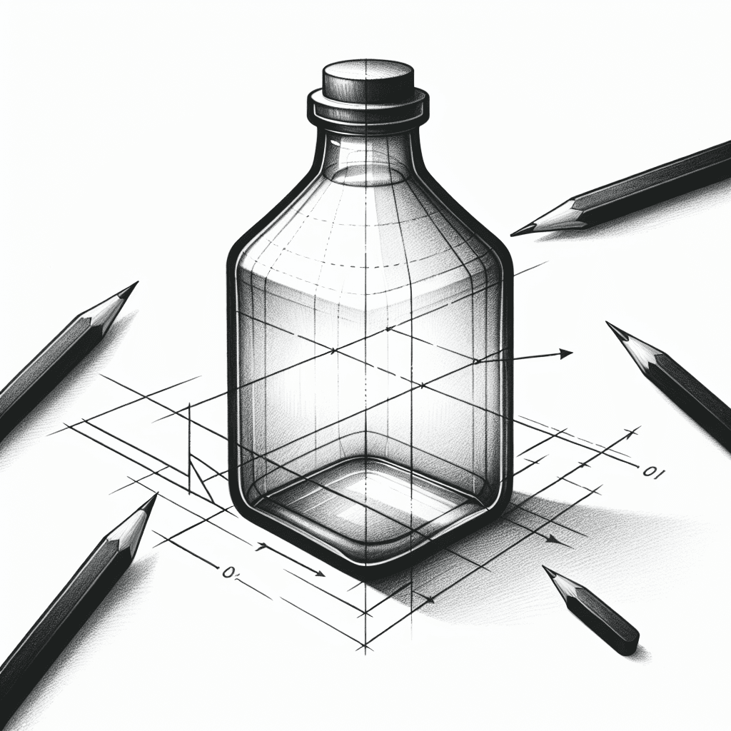 Reference pencil sketch demonstrating how to draw a glass bottle