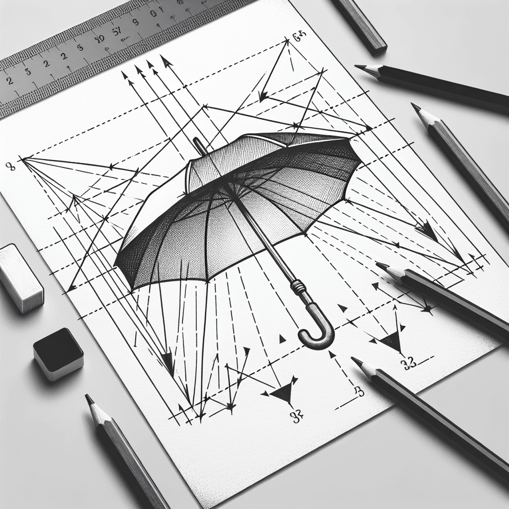 Reference pencil sketch demonstrating how to draw an umbrella