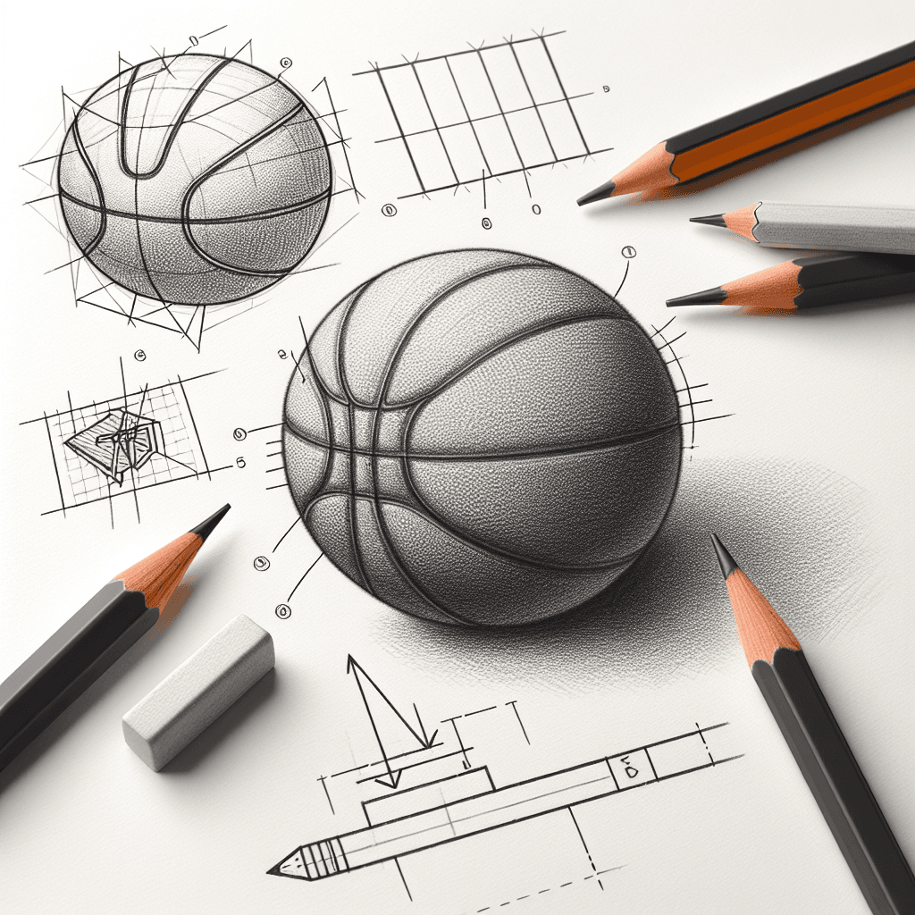 Reference pencil sketch demonstrating how to draw a basketball