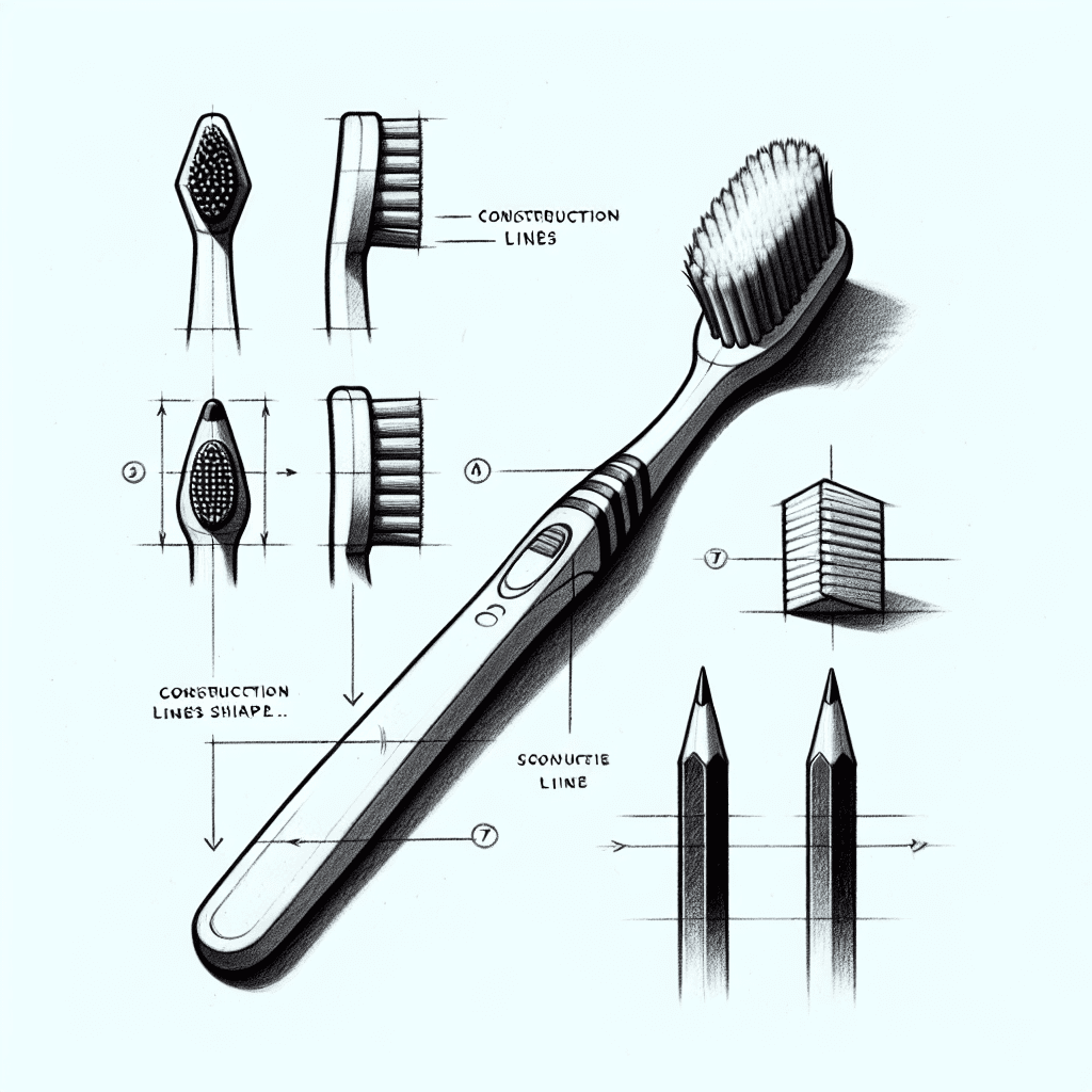 Reference pencil sketch demonstrating how to draw a toothbrush