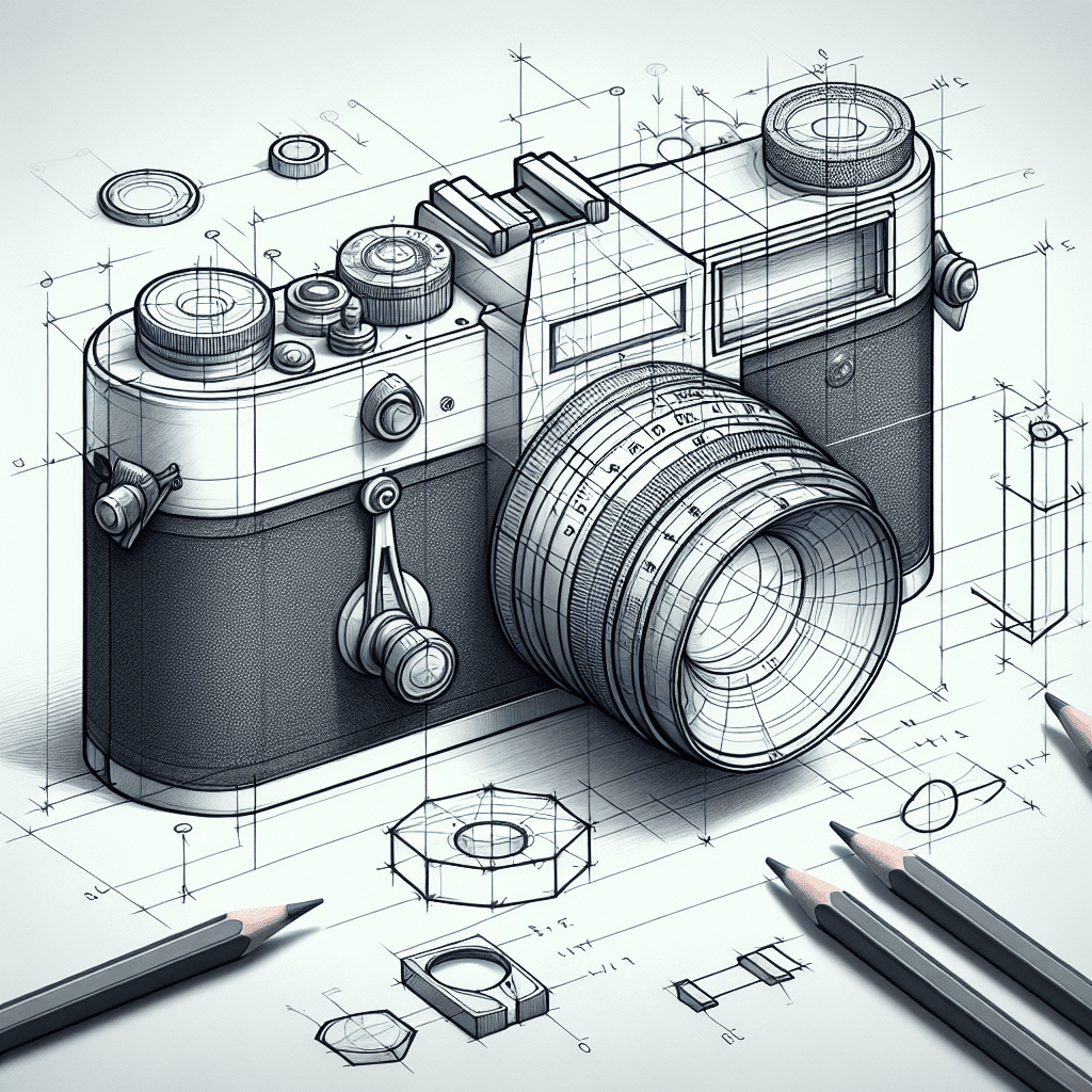 Reference pencil sketch demonstrating how to draw a camera