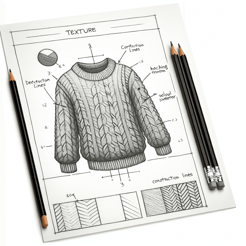 Reference pencil sketch demonstrating how to draw a wool sweater