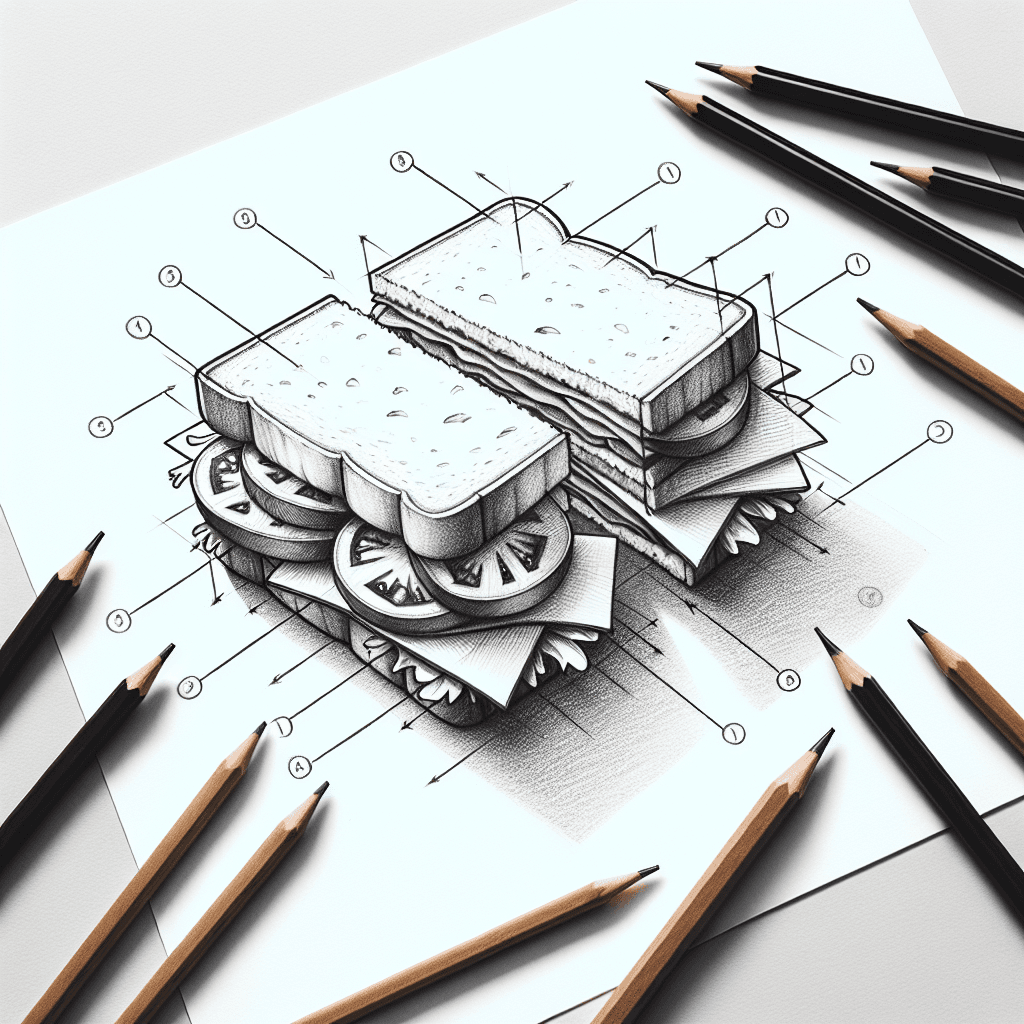 Reference pencil sketch demonstrating how to draw a sandwich