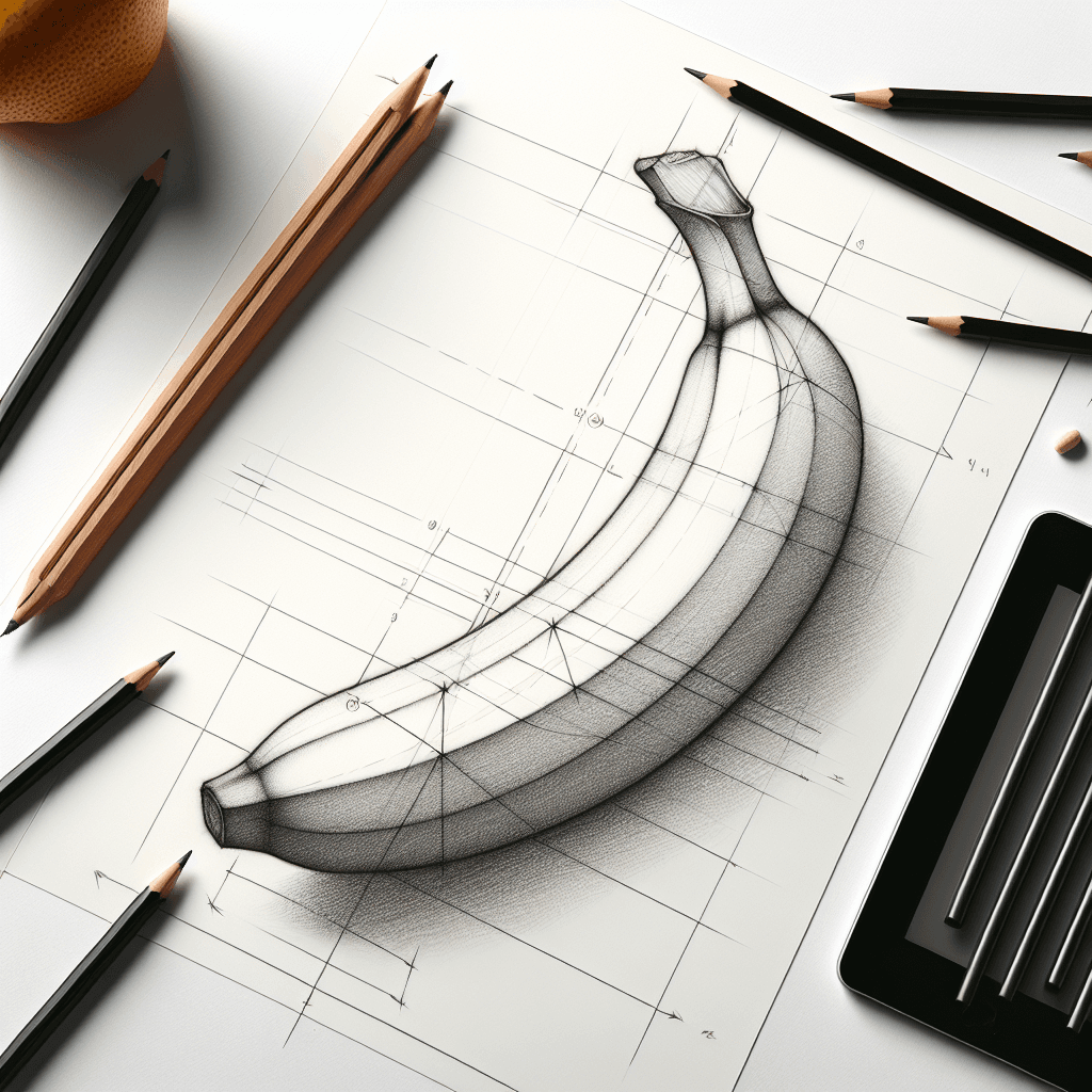 Reference pencil sketch demonstrating how to draw a banana