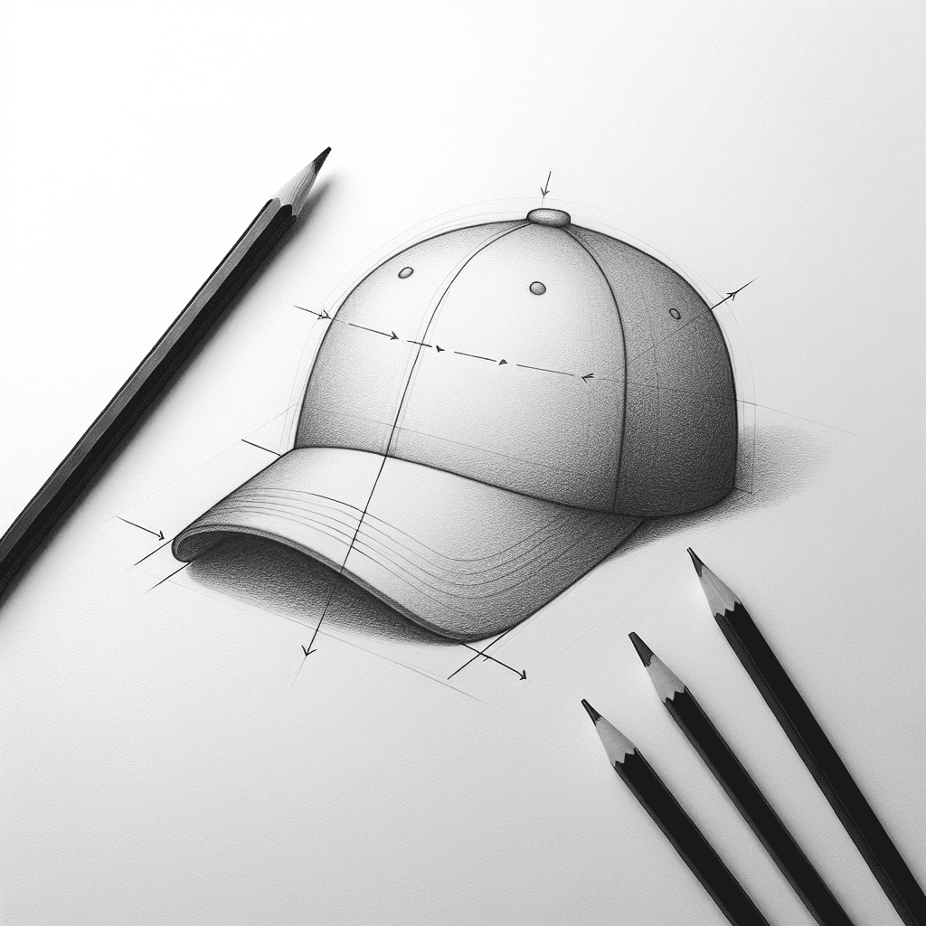 Reference pencil sketch demonstrating how to draw a baseball cap
