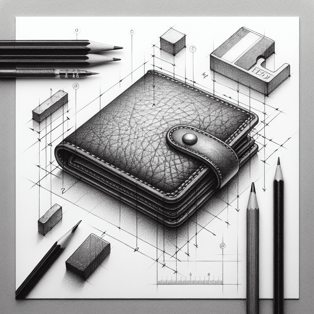Reference pencil sketch demonstrating how to draw a leather wallet