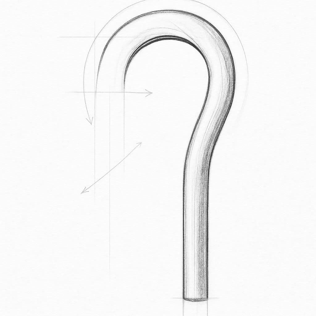 Reference pencil sketch demonstrating how to draw an umbrella handle