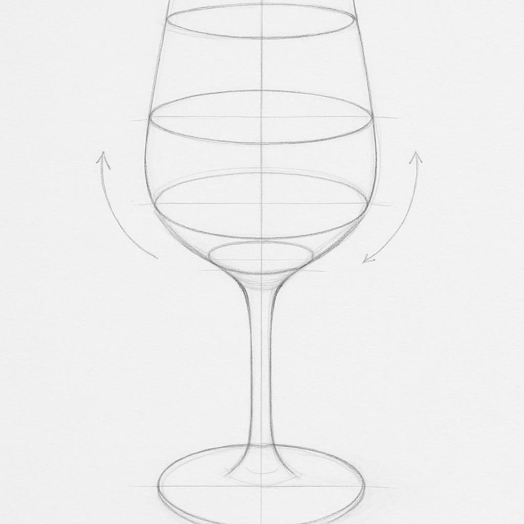 Reference pencil sketch demonstrating how to draw a wine glass