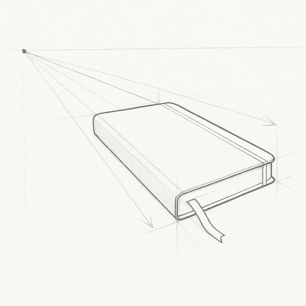 Reference pencil sketch demonstrating how to draw a notebook