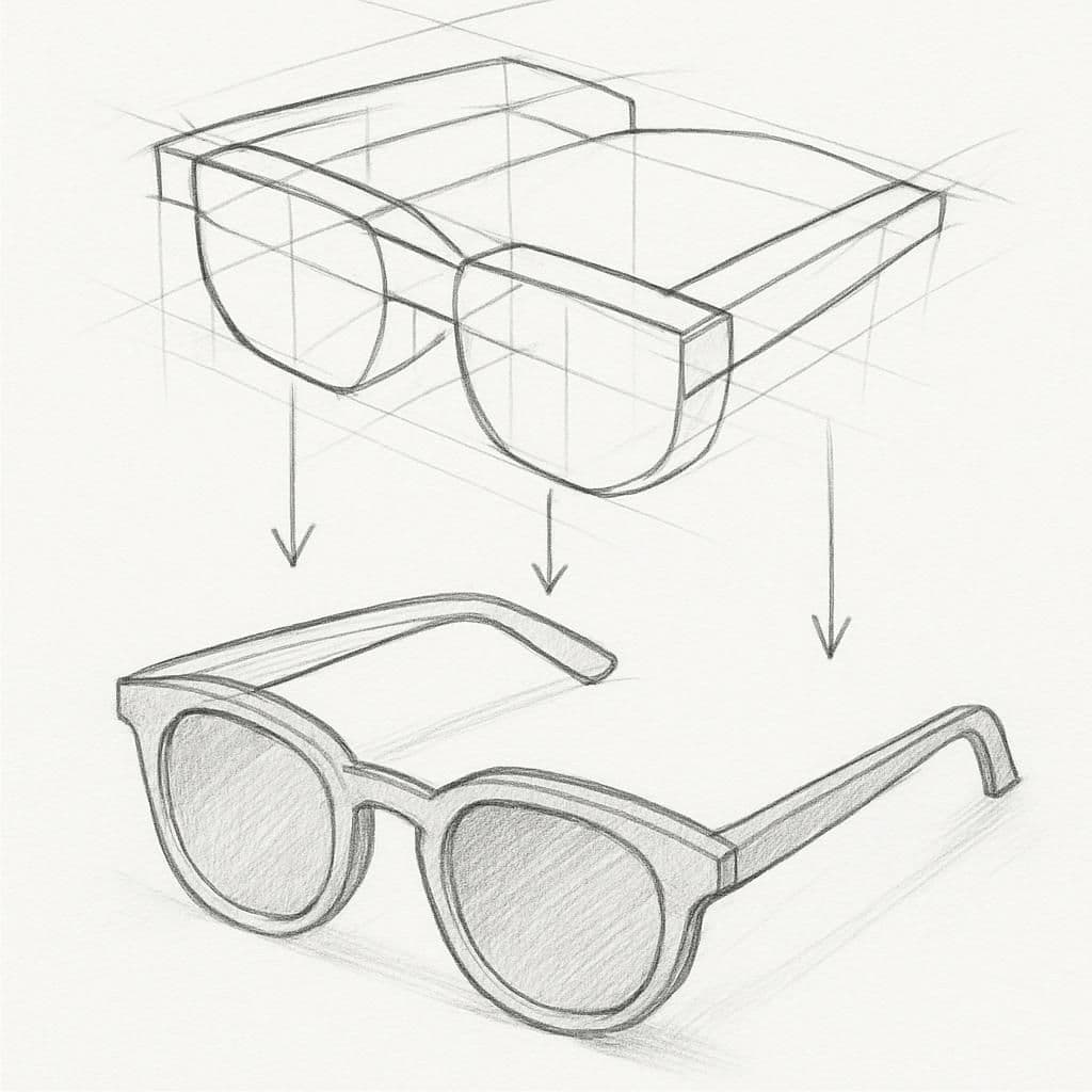 Reference pencil sketch demonstrating how to draw sunglasses