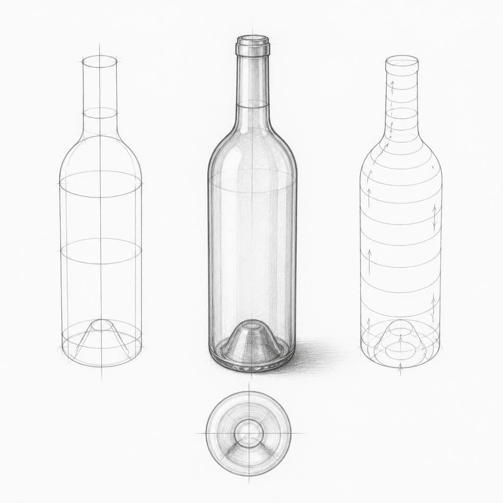 Reference pencil sketch: how to draw Wine Bottle