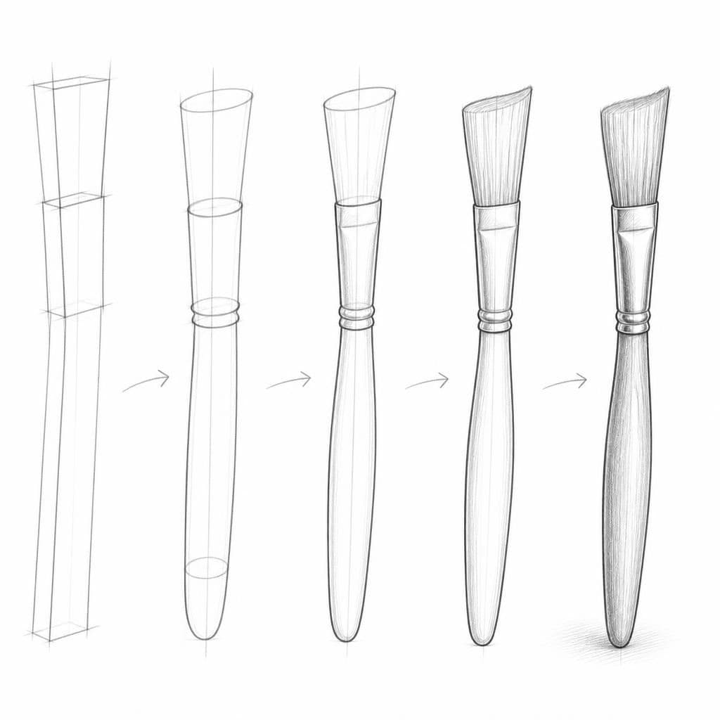 Reference pencil sketch demonstrating how to draw a paintbrush