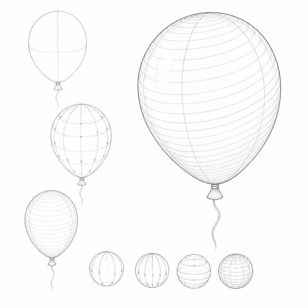 Reference pencil sketch demonstrating how to draw a balloon