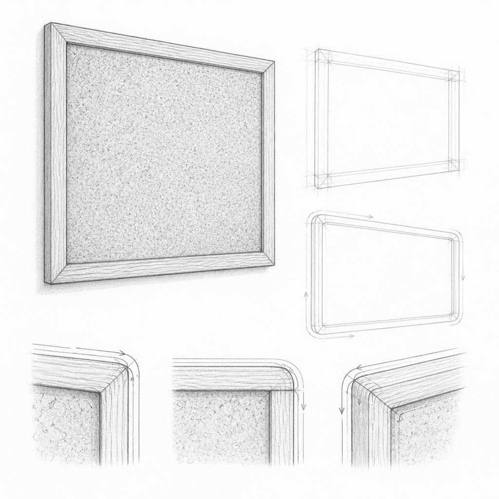 Reference pencil sketch demonstrating how to draw a corkboard